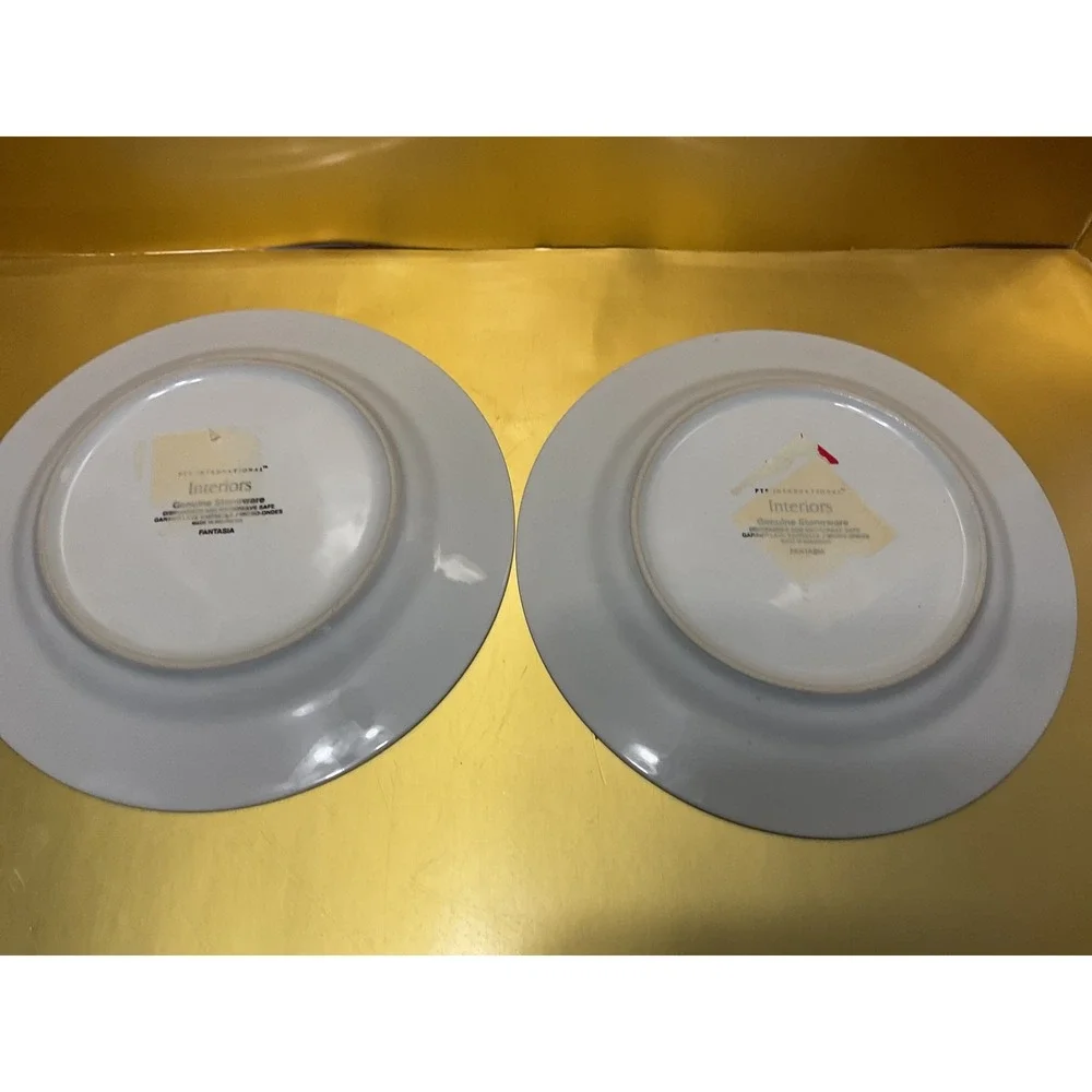 PTS International Interiors Fantasia Salad Plates Set of 2 Blue Floral Stoneware